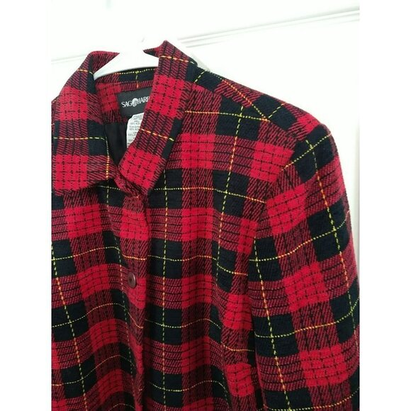 SAG Harbor Collared Front Button Red Plaid Jacket Size 14 - Picture 2 of 14